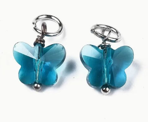 4 piece Glass Butterfly Stitch Markers Closed Ring, Dark Cyan