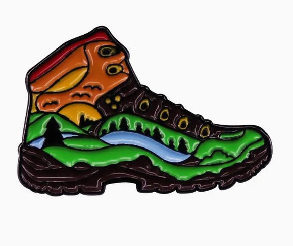 Hiking Boots camping themed Pin