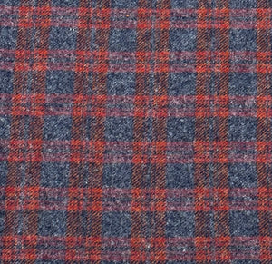 Red & Blue Plaid Washed 100% Wool Fabric Fulled Fat Quarter