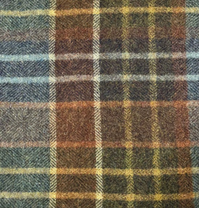 Blue Brown Plaid Washed 100% Wool Fabric Fulled Fat Quarter