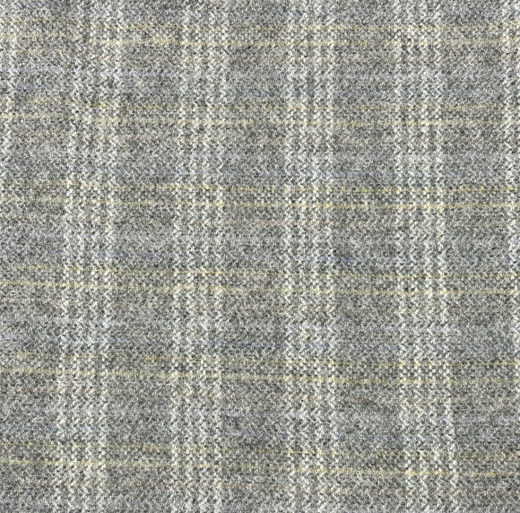Gray Gold Cream Plaid Washed 100% Wool Fabric Fulled Fat Quarter