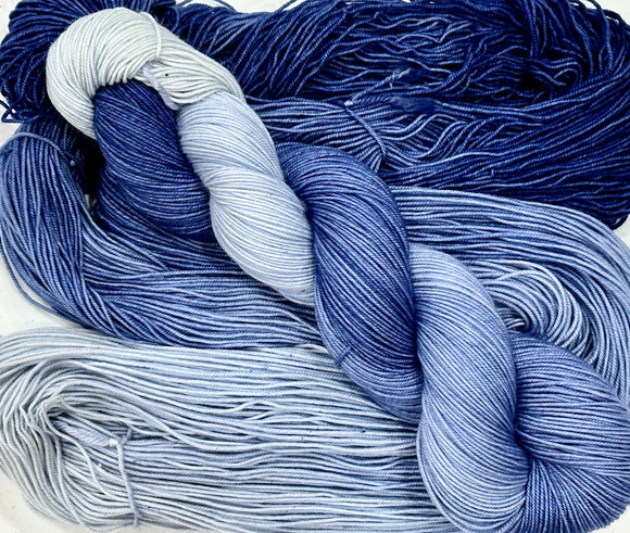 Seriously Sock in ombre color, Blue Jeans Sundays by Hot Springs Fiber Co.