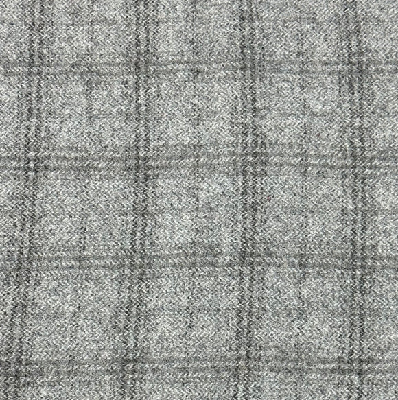 Gray Plaid Washed 100% Wool Fabric Fulled Fat Quarter