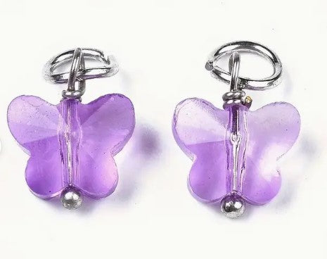 4 piece Glass Butterfly Stitch Markers Closed Ring, Purple
