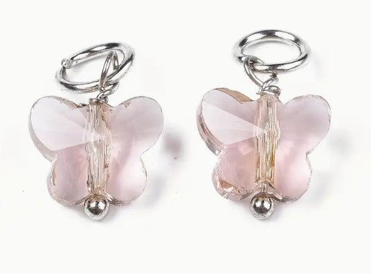 4 piece Glass Butterfly Stitch Markers Closed Ring, Pink