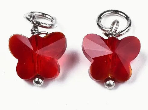 4 piece Glass Butterfly Stitch Markers Closed Ring, Red