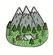 Pin temático de camping de montañas cubiertas de nieve