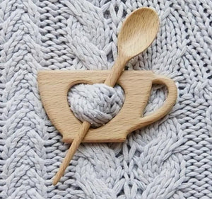 Teacup and Spoon Wood Shawl Pin