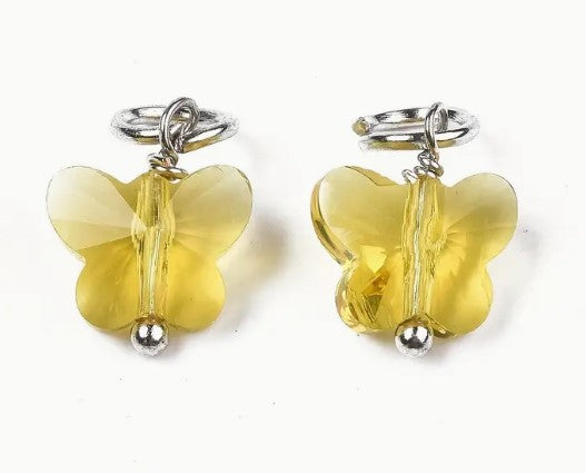 4 piece Glass Butterfly Stitch Markers Closed Ring, Yellow