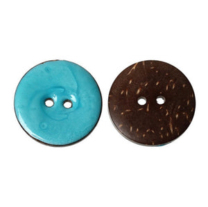 1 Inch , Two hole, Handmade Natural Coconut Shell with Resin in Turquoise