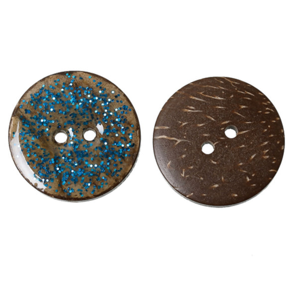 1 Inch Two Hole Round Button. Made Of Coconut Shell With Glitter