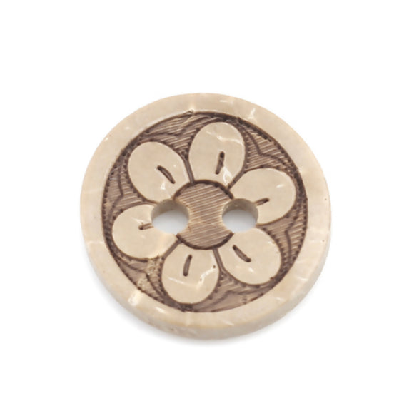 5/8 Inch Two Hole Round Button with carved Flower Made Of Coconut Shell