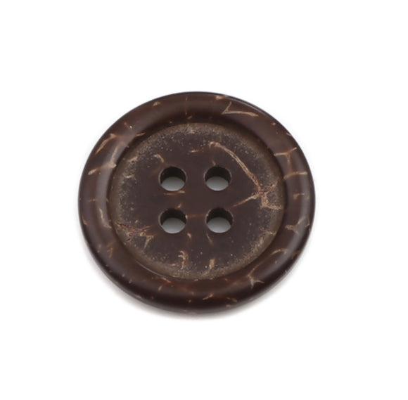 3/4 Inch Four Hole Round Button. Made Of Coconut Shell Dark Brown