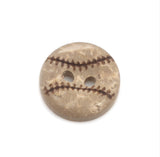 5/8 Inch Two Hole Round Button. Made Of Coconut Shell. Looks like a baseball.