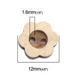 1/2 Inch Two Hole Round Button with shaped like a Flower. Made Of Coconut Shell