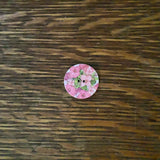 3/4 inch round, wooden, two hole button. White with printed picture.