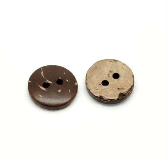 Botón redondo de dos agujeros de 1/2 pulgada hecho de cáscara de coco