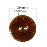 1 Inch Two Hole Round Button. Made Of Coconut Shell With Glitter