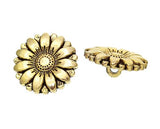 3/4 Inch Sewing Shank Buttons Sunflower Gold Tone Antique Gold