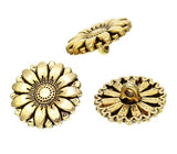 3/4 Inch Sewing Shank Buttons Sunflower Gold Tone Antique Gold