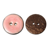1 इंच, दो छेद वाला, गुलाबी रंग के रेज़िन के साथ हस्तनिर्मित प्राकृतिक नारियल का खोल
