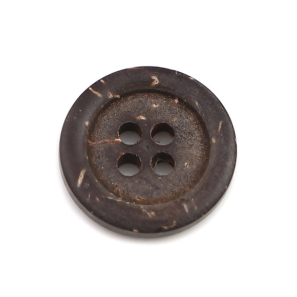 5/8 Inch Four Hole, Round Button. Made Of Coconut Shell.