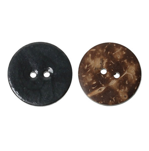 1 Inch , Two hole, Handmade Natural Coconut Shell with Resin in Black