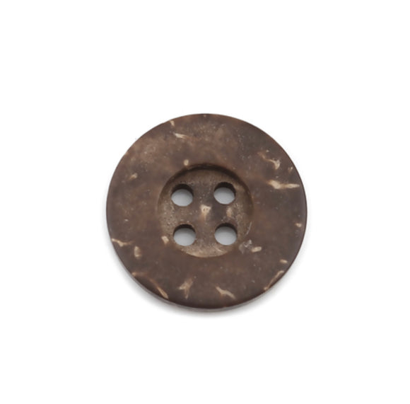 Three-quarter inch round four hole button made of coconut shell