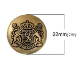 7/8 Inch Gold colored Metal Button with Crest