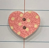 3/4 inch Wood Heart Shaped Button, two Holes, Polka dots!