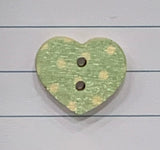 3/4 inch Wood Heart Shaped Button, two Holes, Polka dots!