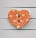 3/4 inch Wood Heart Shaped Button, two Holes, Polka dots!
