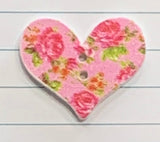 1 1/8 Inch Heart Shaped Wood Button with 2 holes, Featuring a Floral pattern
