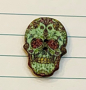1 inch wooden button, two hole, day of the dead sugar skull.