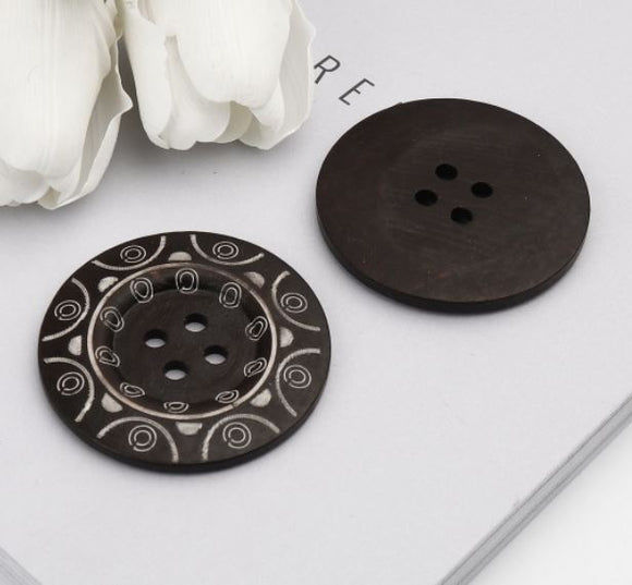 Large Dark Wood 4 hole Decorative Button with Circle Design