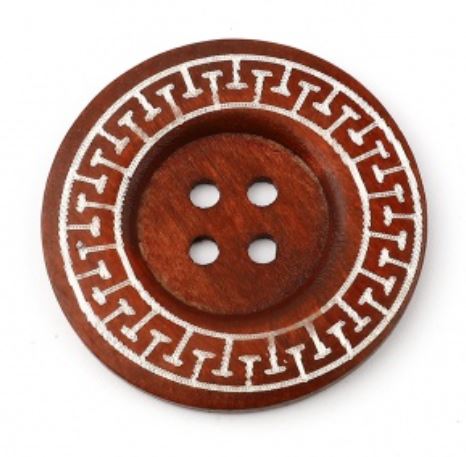 Large Red Wood 4 hole Decorative Button with Block Design