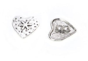 3/4 Inch Antique Silver Heart, Starfish Carved, Silver, Double Shank Button