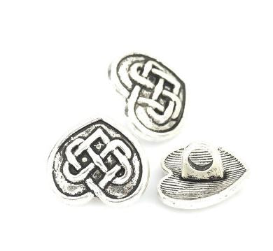 1/2 Inch Antique Silver Heart, Celtic Knot Carved, Silver Shank Button