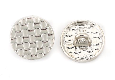 5/8 Inch Silver colored Metal Button with Basket Weave Grid