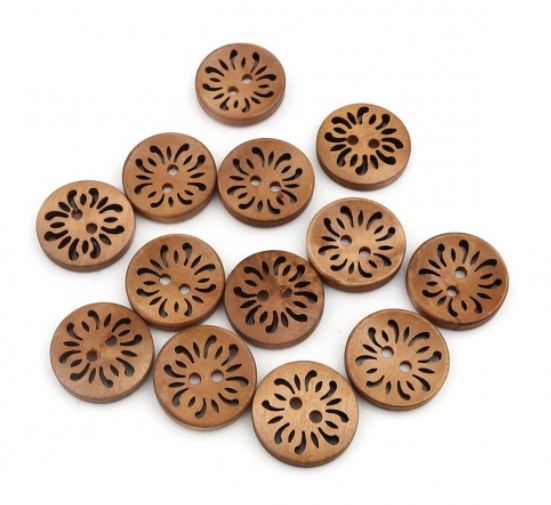 7/8 inch light color 2 hole wood button with carving style 1