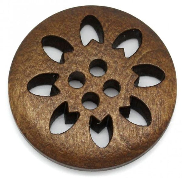 One inch dark color 4 hole wood button with carving