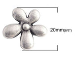 3/4 inch Silver 5 petal flower button with triple shank back